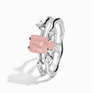 Stříbrný prsten Raw Flow růžový Opál a Safíry  Ag 925/1000 8/57-58