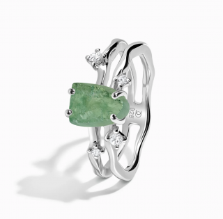 Stříbrný prsten Raw Flow zelený Apatit a Safíry  Ag 925/1000 10/62