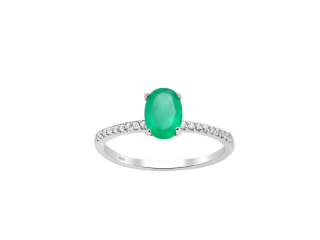 Stříbrný prsten se zeleným Achátem a Zirkony  Ag 925/1000 6/52