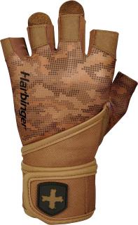 Harbinger 2.0 Pro Wristwrap Tan Camo, unisex fitness rukavice s omotávkou zápěstí Varianta: Velikost L