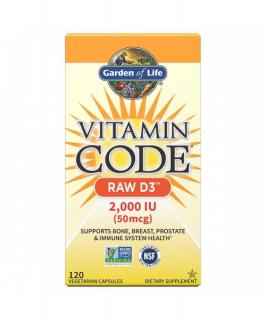 Vitamín D3 - RAW Vitamin Code - 2000IU - 120 kapslí - Garden of Life