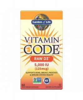 Vitamín D3 - RAW Vitamin Code - 5000IU - 60 kapslí - Garden of Life