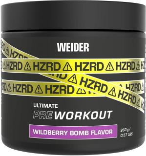 Weider HZRD Ultimate PreWORKOUT, 260g, prášková forma silně stimulační a vasodilatační předtréninková směs Varianta: Wild Berry
