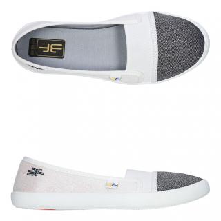 3F dívčí slip-on plátěnky/baleríny 5LB-GB1 bílá + stříbrný třpyt Velikost: 40