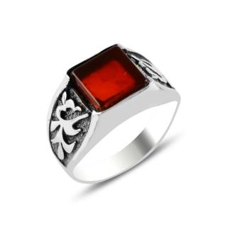 OLIVIE Pánský stříbrný prsten ČERVENÝ ACHÁT 5700 Velikost prstenů: 10 (EU: 62-64)