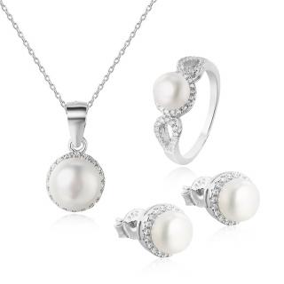 OLIVIE Stříbrná sada šperků PERLY 4869 Velikost prstenů: 10 (EU: 62-64)