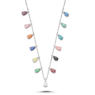 OLIVIE Stříbrný náhrdelník s vícebarevnými přívěsky 2142