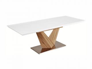 Jídelní stůl rozkládací - ALARAS, 140x85, lesklá bílá/dub sonoma