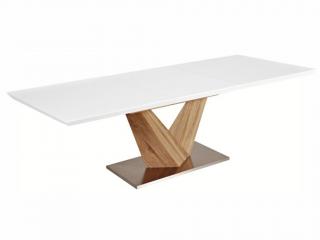 Jídelní stůl rozkládací - ALARAS, 160x90, lesklá bílá/dub sonoma