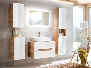 Koupelnová sestava - ARUBA white, 80 cm, sestava č. 5, dub craft/lesklá bílá
