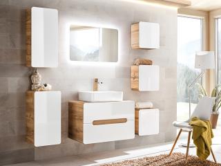 Koupelnová sestava - ARUBA white, 80 cm, sestava č. 7, dub craft/lesklá bílá