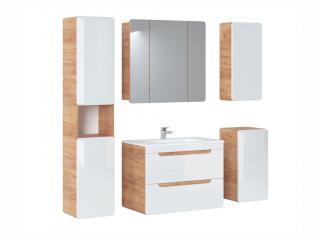 Koupelnová sestava - ARUBA white, 80 cm, sestava č. 9, dub craft/lesklá bílá