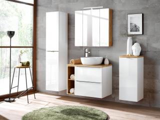 Koupelnová sestava - CAPRI white, 80 cm, sestava č. 1, lesklá bílá/zlatý dub