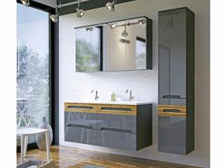 Koupelnová sestava - GALAXY grey, 120 cm, sestava č. 3, grafit/lesklý grafit/dub votan