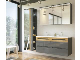 Koupelnová sestava - GALAXY grey, 120 cm, sestava č. 6, grafit/lesklý grafit/dub votan