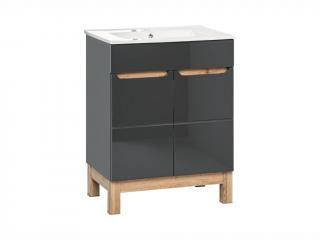 Koupelnová skříňka s umyvadlem - BALI 820 grey, šířka 60 cm, grafit/lesklý grafit/dub votan