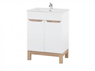 Koupelnová skříňka s umyvadlem - BALI 820 white, šířka 60 cm, bílá/lesklá bílá/dub votan