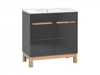 Koupelnová skříňka s umyvadlem - BALI 821 grey, šířka 80 cm, grafit/lesklý grafit/dub votan