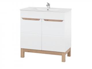 Koupelnová skříňka s umyvadlem - BALI 821 white, šířka 80 cm, bílá/lesklá bílá/dub votan