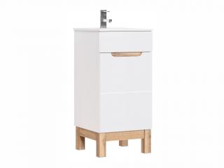 Koupelnová skříňka s umyvadlem - BALI 823 white, šířka 40 cm, bílá/lesklá bílá/dub votan