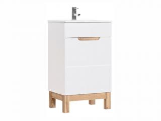 Koupelnová skříňka s umyvadlem - BALI 824 white, šířka 50 cm, bílá/lesklá bílá/dub votan