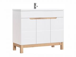 Koupelnová skříňka s umyvadlem - BALI 825 white, šířka 100 cm, bílá/lesklá bílá/dub votan