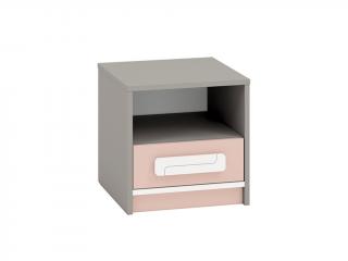 Noční stolek - IQ 13, šedá/bílá, různé doplňkové barvy na výběr Barva/dekor: pudrová