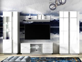 Obývací pokoj LUMENS, sestava č. 1, beton/lesklá bílá