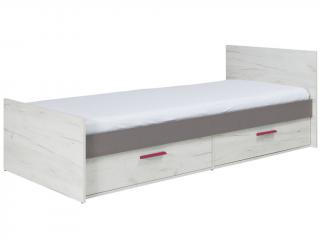 Postel - REST R05, 80x200 cm, dub craft bílý/popel Barva úchytky: růžová