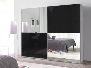 Šatní skříň - LUX 26 se zrcadlem, bílá/lesklá černá