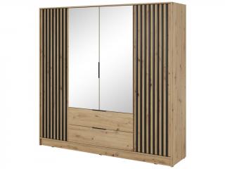 Šatní skříň - NELLY 4D se zrcadlem, dub artisan/černá