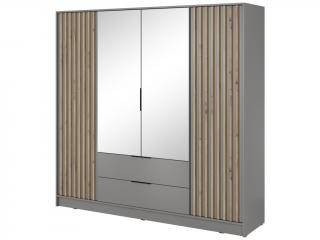 Šatní skříň - NELLY 4D se zrcadlem, šedá/dub artisan