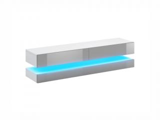 Závěsná skříňka pod TV - COSMO, s LED osvětlením, bílá/lesklá šedá