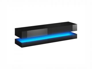 Závěsná skříňka pod TV - COSMO, s LED osvětlením, černá/lesklá černá