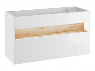 Závěsná skříňka pod umyvadlo - BAHAMA 854 white, šířka 120 cm, bílá/lesklá bílá/dub votan