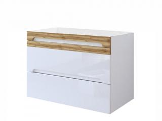 Závěsná skříňka pod umyvadlo - GALAXY 824 white, šířka 80 cm, bílá/lesklá bílá/dub votan