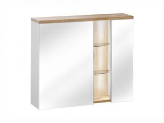 Závěsná skříňka se zrcadlem - BAHAMA 841 white, šířka 80 cm, bílá/dub votan