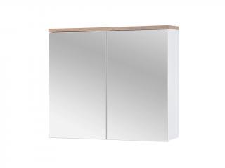 Závěsná skříňka se zrcadlem - BALI 841 white, šířka 80 cm, bílá/dub votan