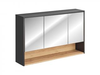 Závěsná skříňka se zrcadlem - BORNEO 843, šířka 120 cm, grafit/dub artisan