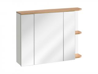 Závěsná skříňka se zrcadlem - PLATINUM 840, šířka 94 cm, bílá/dub craft