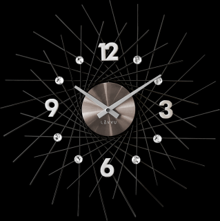 Černé antracitové hodiny se stříbrnými detaily LAVVU CRYSTAL Lines LCT1055