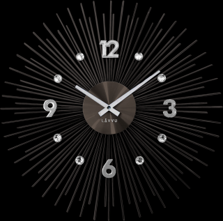 Černé antracitové hodiny se stříbrnými detaily LAVVU CRYSTAL Lines LCT1143