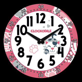 Dětské nástěnné hodiny CLOCKODILE růžové kočka 25 cm CCT0034
