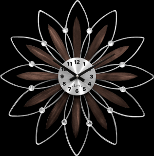Dřevěné stříbrné hodiny LAVVU CRYSTAL Flower s čísly LCT1113