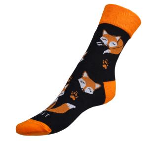 Ponožky Liška černá, oranžová vel. 35-38