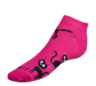 Ponožky nízké Kočka magenta růžová,černá vel. 35-38