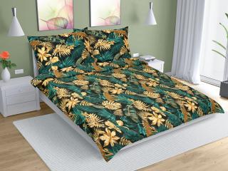 Povlečení bavlna na dvoudeku monstera zelená 200x220, 2ks 70x90 cm (200 cm šířka x 220 cm délka prodloužená)