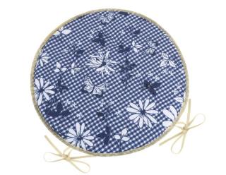 Sedák DITA kulatý hladký průměr 40 cm modrá kostička s květem