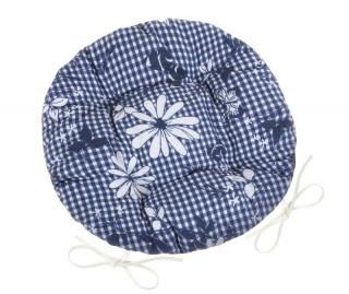 Sedák DITA kulatý prošívaný průměr 40 cm modrá kostička s květem