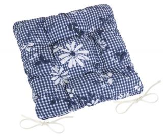 Sedák DITA prošívaný 40x40 cm modrá kostička s květem